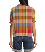 Pendleton Harlow Plaid Linen Blend Short Sleeve Button Front Shirt