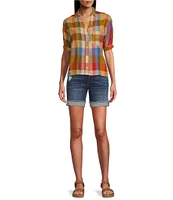 Pendleton Harlow Plaid Linen Blend Short Sleeve Button Front Shirt