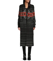 Pendleton Long Lambswool Open Front Long Sleeve Duster Sweater