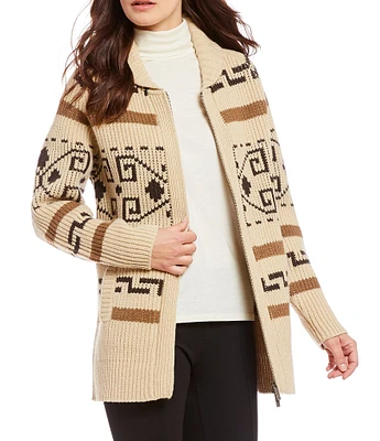 Pendleton Long Westerley Iconic Geometric Pattern Wool Boyfriend Cardigan