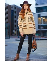 Pendleton Long Westerley Iconic Geometric Pattern Wool Boyfriend Cardigan