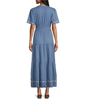 Pendleton Penelope Split V-Neck Short Sleeve Tiered Skirt Dress