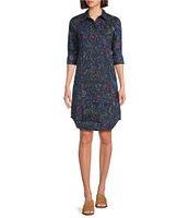 Pendleton Printed Point Collar Long Sleeve Poplin Shirt Dress