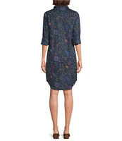 Pendleton Printed Point Collar Long Sleeve Poplin Shirt Dress