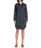 Pendleton Printed Point Collar Long Sleeve Poplin Shirt Dress