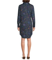Pendleton Printed Point Collar Long Sleeve Poplin Shirt Dress
