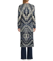 Pendleton Printed Texture Knit Open Front Long Sleeves Duster Sweater