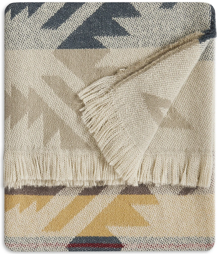 Pendleton White Sands Southwestern Geometric Pattern Fringed Throw Blanket
