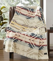 Pendleton White Sands Southwestern Geometric Pattern Fringed Throw Blanket