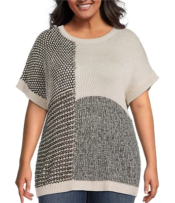 Perch By Blu Pepper Plus Color Block Short Sleeve Sweater