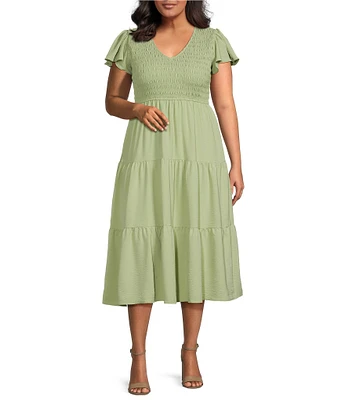 Perch by Blu Pepper Plus Flutter Sleeve Midi Dress