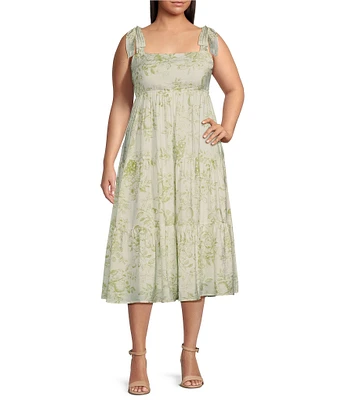 Perch By Blu Pepper Plus Fruit Blossom Floral Tiered Midi Dress