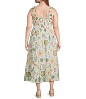 Perch By Blu Pepper Plus Fruit Print Smocked Sleeveless Midi Dress