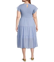 Perch By Blu Pepper Plus Short Flutter Sleeve Smocked Tiered Midi Dress