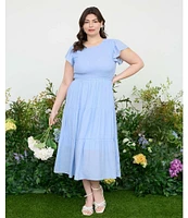 Perch By Blu Pepper Plus Short Flutter Sleeve Smocked Tiered Midi Dress