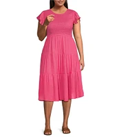 Perch By Blu Pepper Plus Short Flutter Sleeve Smocked Tiered Midi Dress