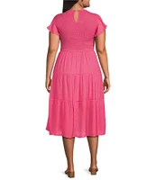 Perch By Blu Pepper Plus Short Flutter Sleeve Smocked Tiered Midi Dress