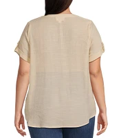 Perch By Blu Pepper Plus Short Sleeve Lace Trim Blouse