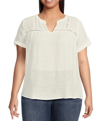 Perch By Blu Pepper Plus Short Sleeve Lace Trim Blouse