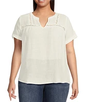 Perch By Blu Pepper Plus Short Sleeve Lace Trim Blouse