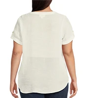 Perch By Blu Pepper Plus Short Sleeve Lace Trim Blouse