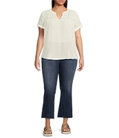 Perch By Blu Pepper Plus Short Sleeve Lace Trim Blouse