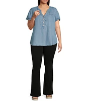 Perch By Blu Pepper Plus Size Half Button Yoke Short Sleeve Blouse