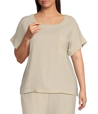 Perch By Blu Pepper Plus Size Short Sleeve Linen Top