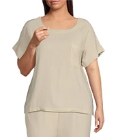 Perch By Blu Pepper Plus Size Short Sleeve Linen Top