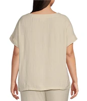 Perch By Blu Pepper Plus Size Short Sleeve Linen Top
