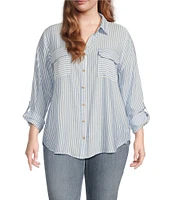 Perch by Blu Pepper Plus Striped Pocket Button-Down Collar Shirt