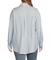 Perch by Blu Pepper Plus Striped Pocket Button-Down Collar Shirt