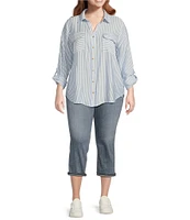 Perch by Blu Pepper Plus Striped Pocket Button-Down Collar Shirt