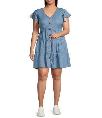Perch By Blu Pepper Plus Tiered Button Front Dress