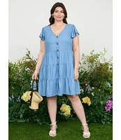 Perch By Blu Pepper Plus Tiered Button Front Dress