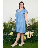 Perch By Blu Pepper Plus Tiered Button Front Dress