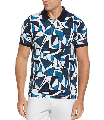 Perry Ellis Abstract Print Short Sleeve Polo Shirt