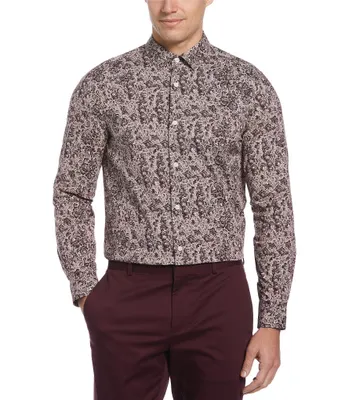 Perry Ellis Big & Tall Floral Print Stretch Long-Sleeve Woven Shirt