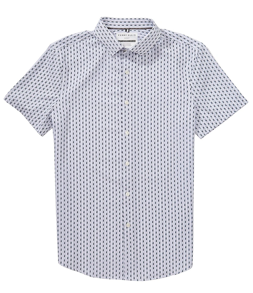 Perry Ellis Big & Tall Slim Fit Geo Stripe Performance Stretch Short Sleeve Woven Shirt