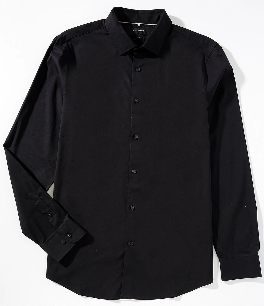 Perry Ellis Big & Tall Slim Fit Stretch End-On-End Long Sleeve Woven Shirt