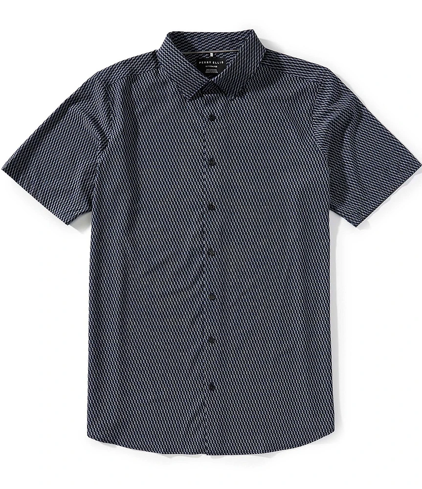 Perry Ellis Big & Tall Slim Fit Stretch Geo Print Short Sleeve Woven Shirt