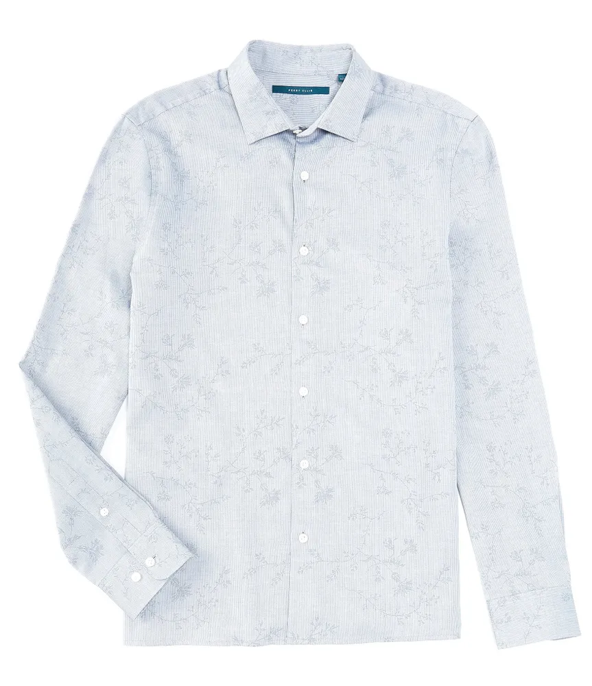 Perry Ellis Floral Print Jacquard Long Sleeve Woven Shirt