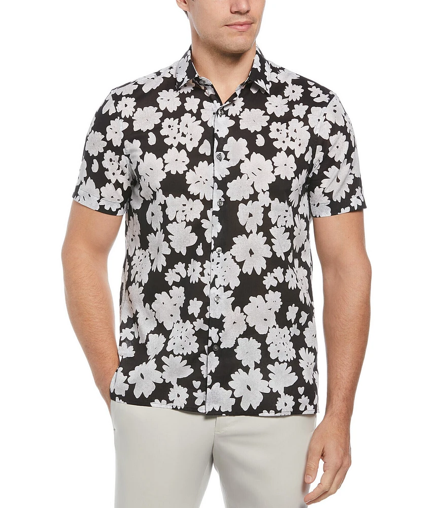 Perry Ellis Floral Print Poplin Short Sleeve Woven Shirt