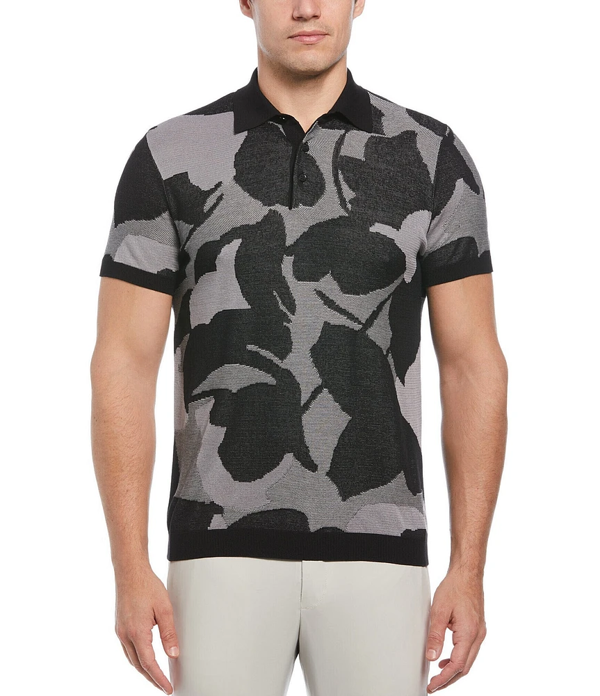 Perry Ellis Floral Print Short Sleeve Polo Shirt