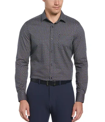 Perry Ellis Geo Link Stretch Long Sleeve Woven Shirt