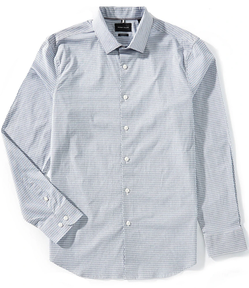 Perry Ellis Geo Print Stretch Long Sleeve Woven Shirt