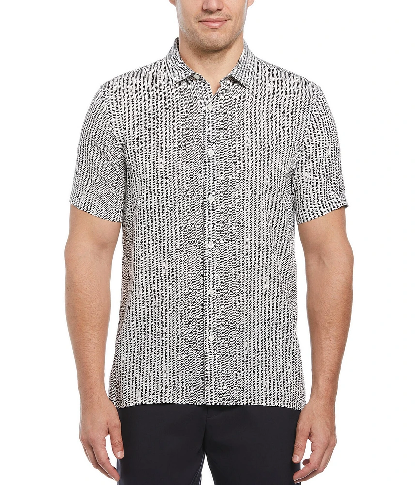 Perry Ellis Hand Line Print Short Sleeve Woven Shirt