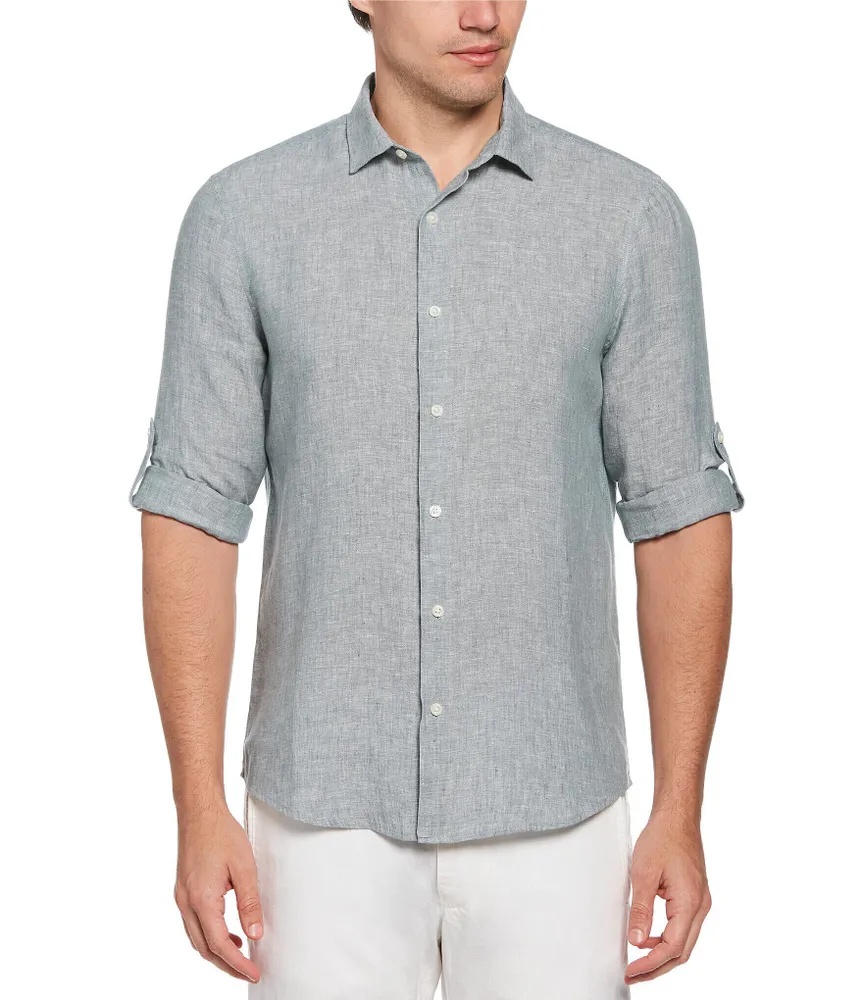 Perry Ellis Linen Long Roll-Sleeve Woven Shirt | The Shops at Willow Bend