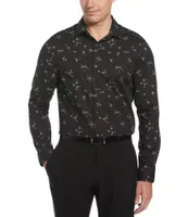 Perry Ellis Mini Floral Print Stretch Long-Sleeve Woven Shirt