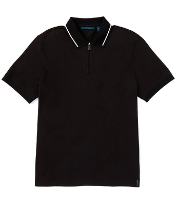 Perry Ellis Ottoman Quarter-Zip Short Sleeve Polo Shirt